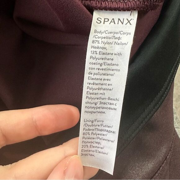 SPANX Burgundy Faux Leather Leggings Size Small - Picture 11 of 16